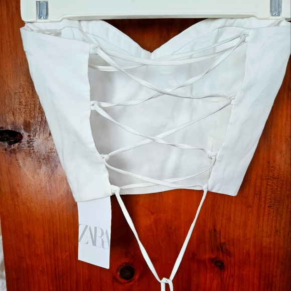 NWT Zara Strapless Cream Tie Up Bustier Crop Top in Medium! - Picture 4 of 7